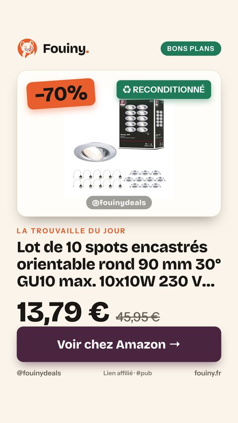 Lot de 10 spots encastrés orientable rond 90 mm 30° GU10 max. 10x10W 230 V Chrome mat