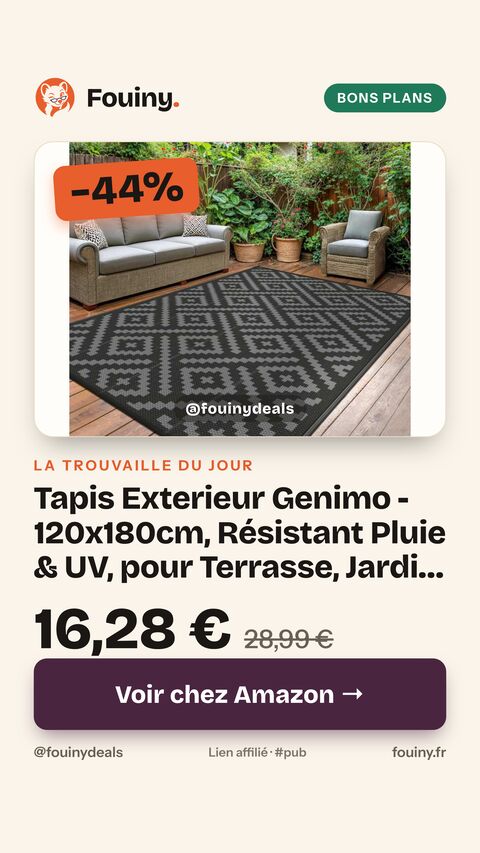 Tapis Exterieur Genimo - 120x180cm, Résistant Pluie & UV, pour Terrasse, Jardin, Balcon, Camping (vendeur tiers)