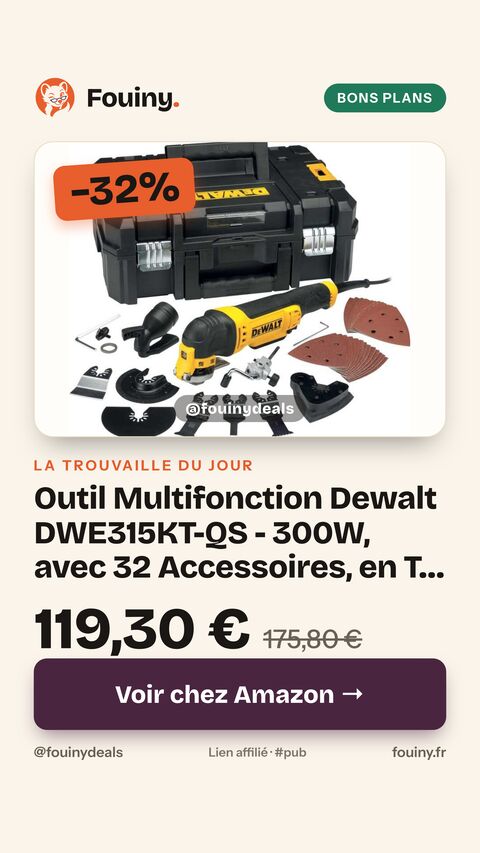 Outil Multifonction Dewalt DWE315KT-QS - 300W, avec 32 Accessoires, en T-Stak