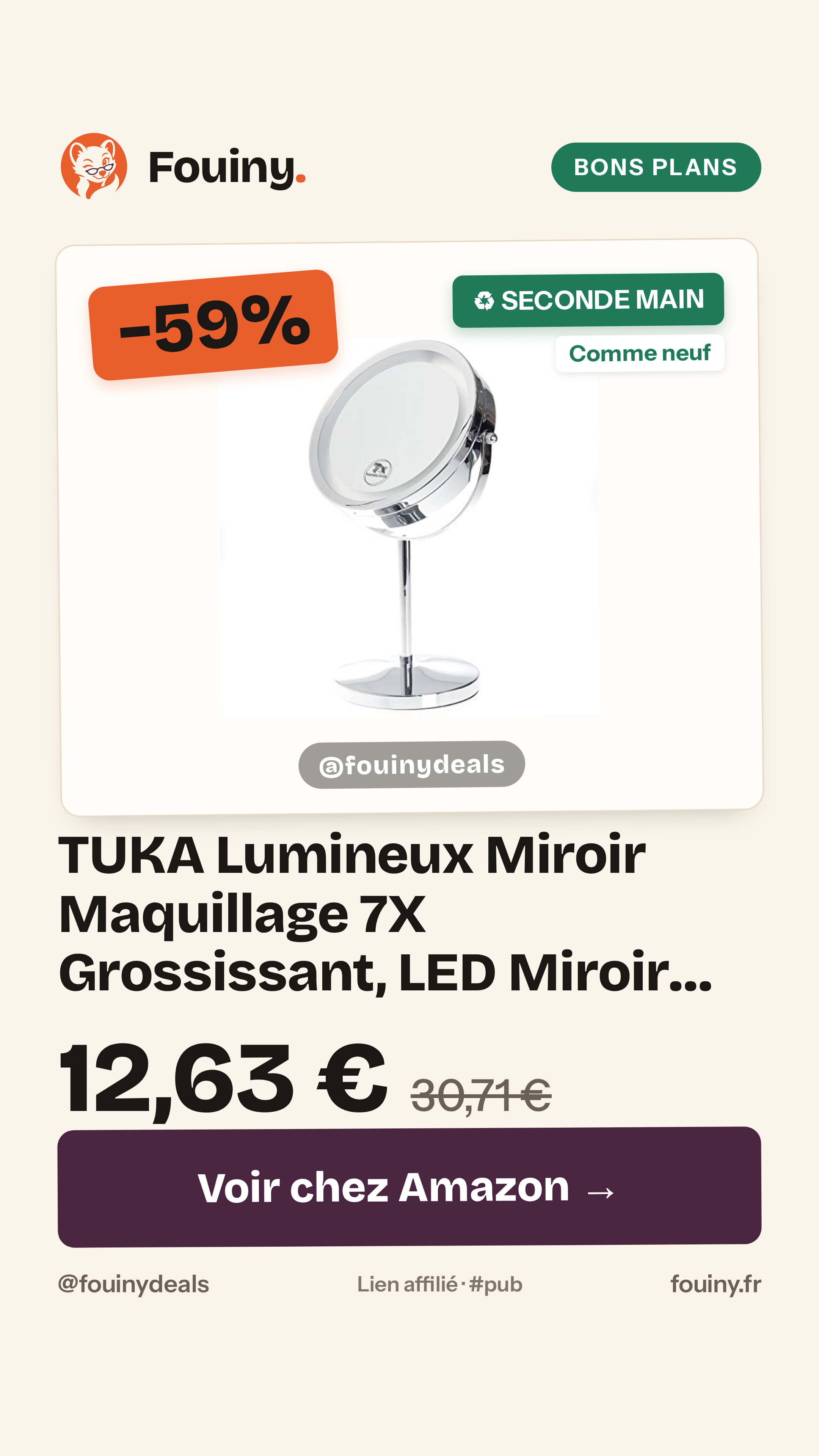 TUKA Lumineux Miroir Maquillage 7X Grossissant, LED Miroir cosmétique pour Rasage dans Salle de Bain À Piles, Double Fac