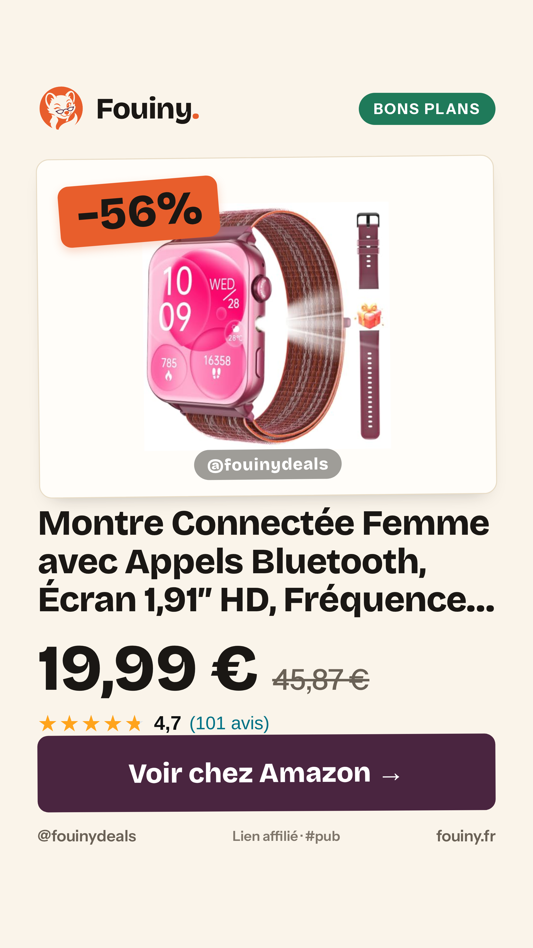 Montre Connectée Femme avec Appels Bluetooth, Écran 1,91″ HD, Fréquence Cardiaque & SpO₂, 120+ Modes Sportifs, Suivi Sommeil & Podomètre, Étanche IP68, Lampe Torche, Sport Montre pour Android & iOS
