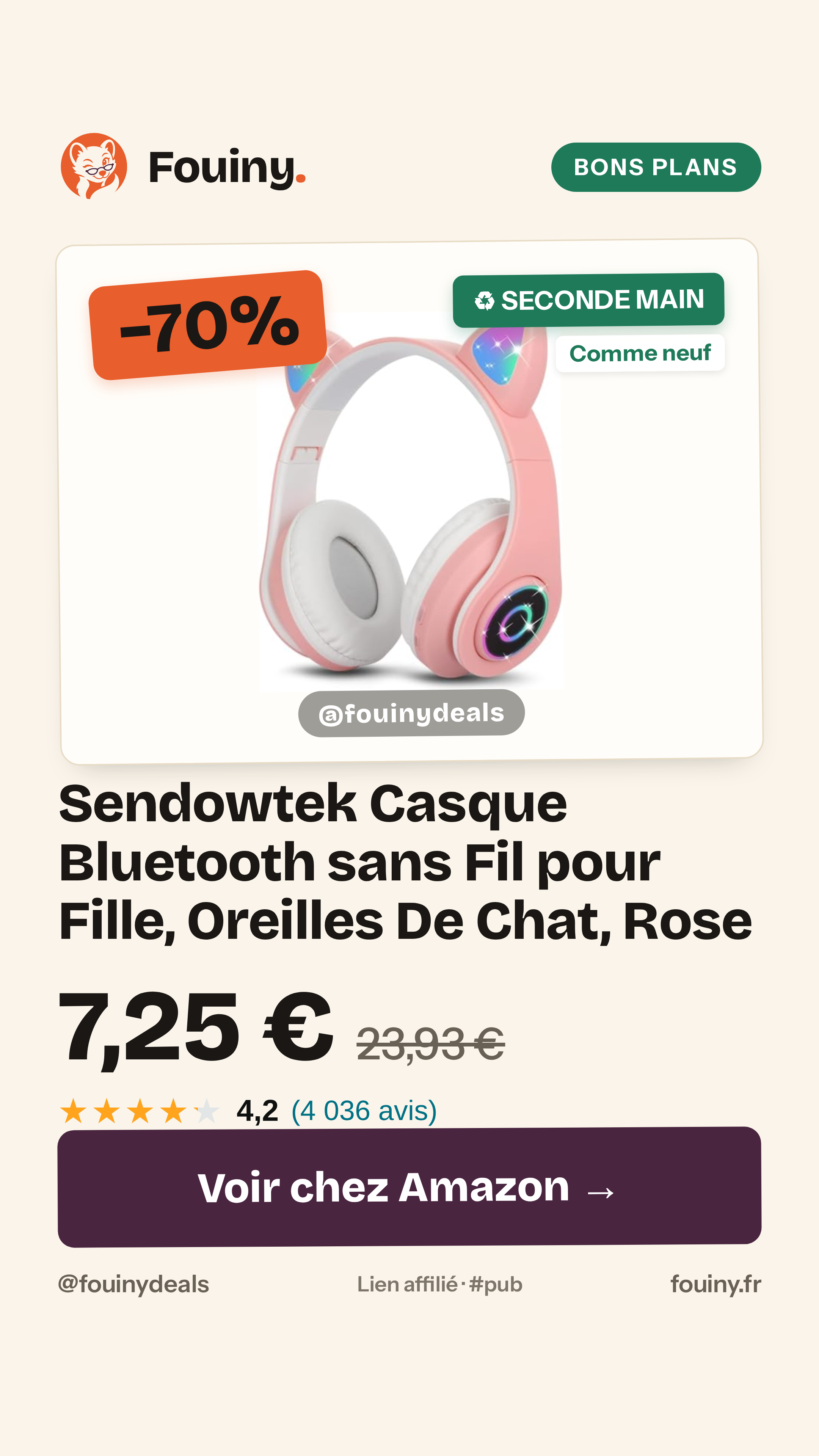 Sendowtek Casque Bluetooth sans Fil pour Fille, Oreilles De Chat, Rose