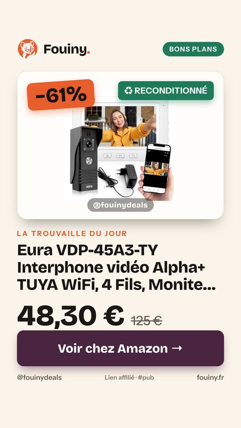 Eura VDP-45A3-TY Interphone vidéo Alpha+ TUYA WiFi, 4 Fils, Moniteur Couleur 7 Pouces, Blanc