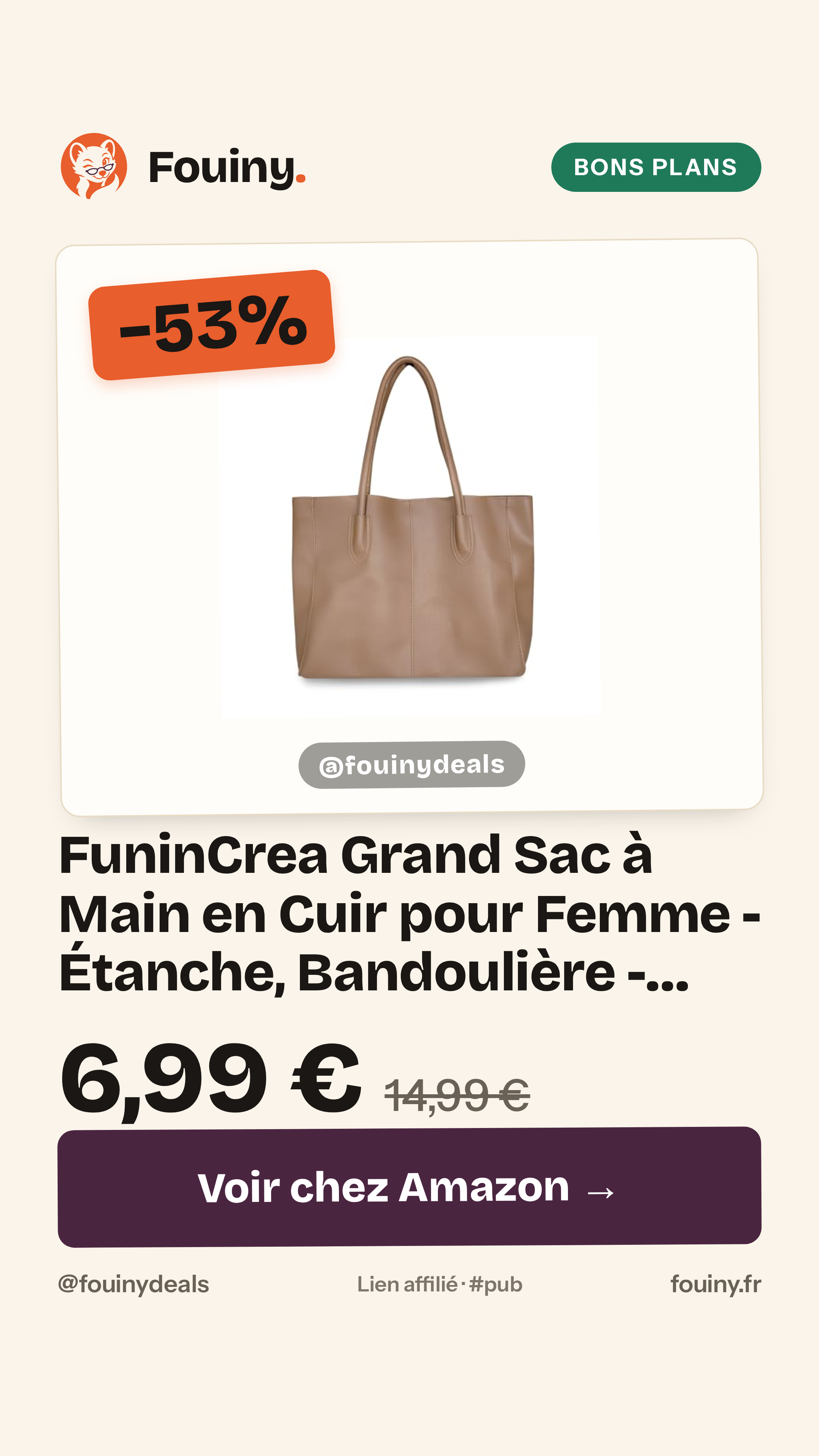 FuninCrea Grand Sac à Main en Cuir pour Femme - Étanche, Bandoulière - Pour le Travail, Shopping, Voyages - Kaki