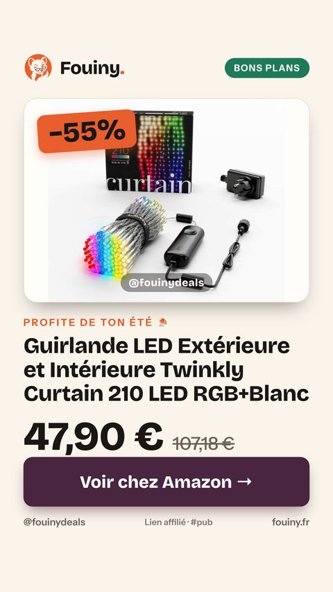 Guirlande LED Extérieure et Intérieure Twinkly Curtain 210 LED RGB+Blanc