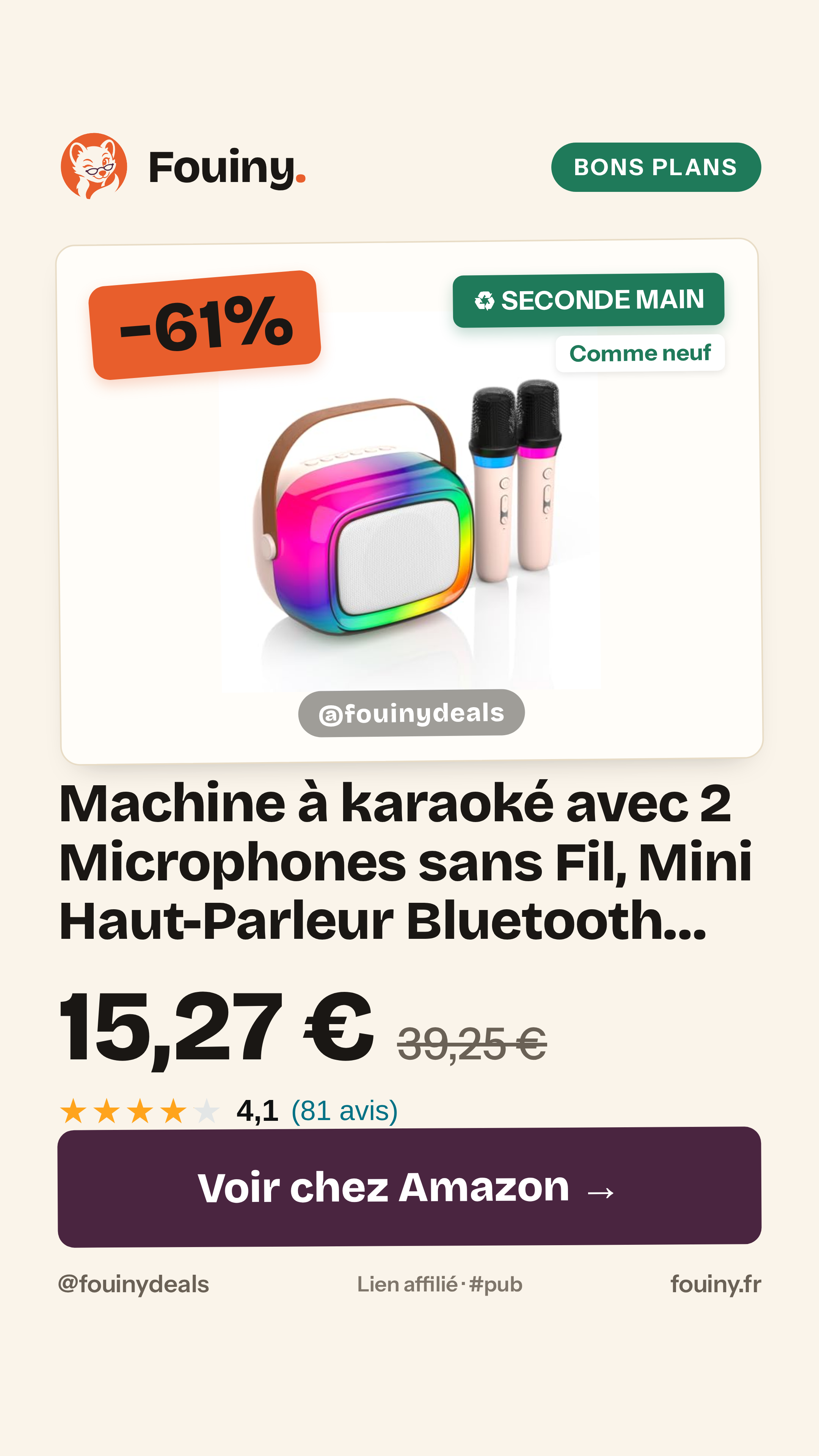 Machine à karaoké avec 2 Microphones sans Fil, Mini Haut-Parleur Bluetooth Portable avec lumières colorées pour Enfants