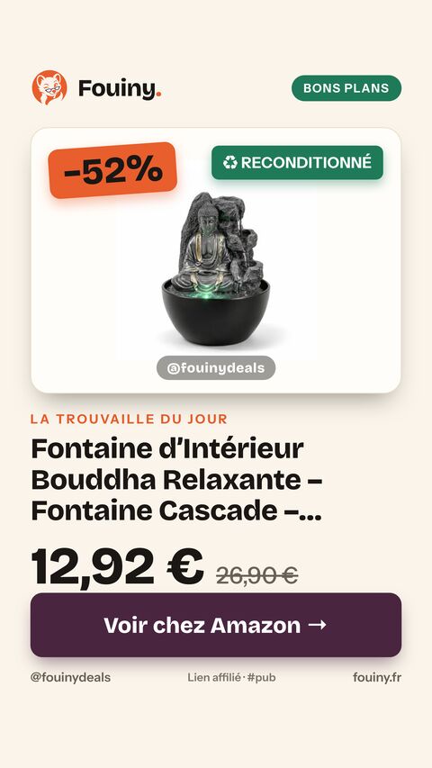 Fontaine d’Intérieur Bouddha Relaxante – Fontaine Cascade – Décoration Zen Feng Shui Porte-Bonheur- Idée Cadeau Futée et Utile Petit Prix- Fontaine de Table Lumière LED - H 18cm – Revata Zen’Light H18