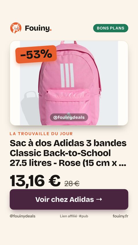 Sac à dos Adidas 3 bandes Classic Back-to-School 27.5 litres - Rose (15 cm x 31 cm x 44 cm)