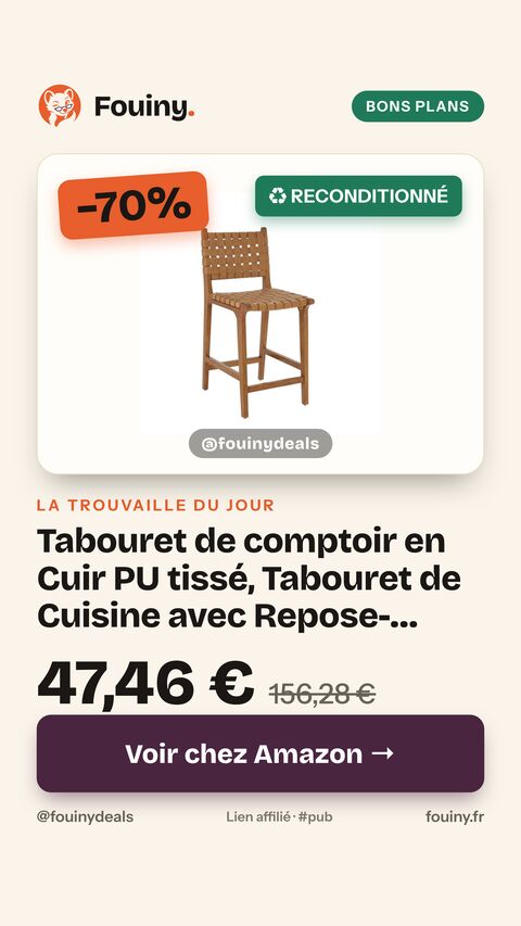 Tabouret de comptoir en Cuir PU tissé, Tabouret de Cuisine avec Repose-Pieds, Dossier Tabouret-Chaise tissé pour la Salle à Manger, Marron Hauteur du siège : 61 cm
