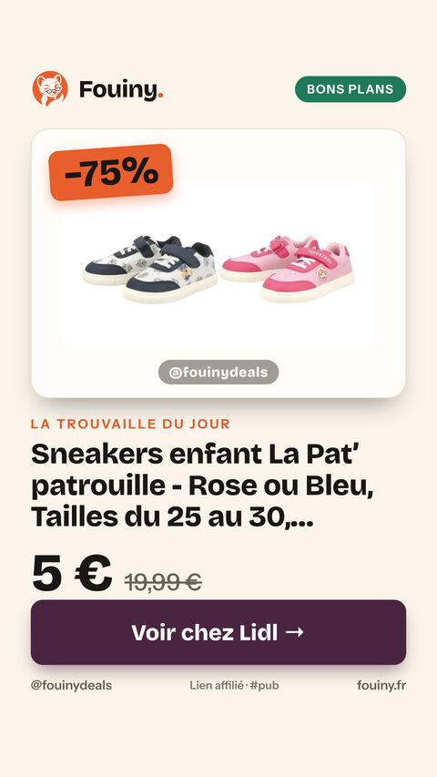 Sneakers enfant La Pat’ patrouille - Rose ou Bleu, Tailles du 25 au 30, fermeture auto-agrippante