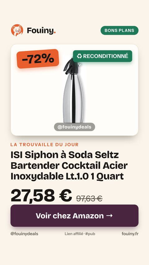 ISI Siphon à Soda Seltz Bartender Cocktail Acier Inoxydable Lt.1.0 1 Quart
