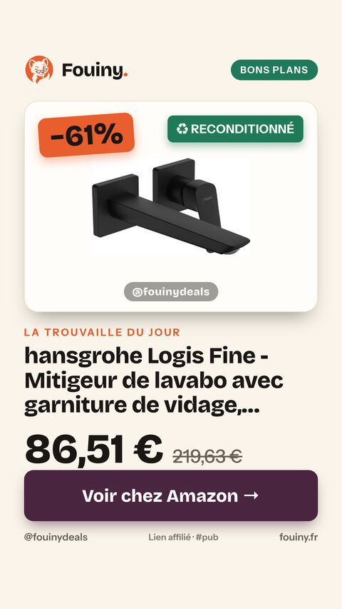 hansgrohe Logis Fine - Mitigeur de lavabo avec garniture de vidage, Robinet de salle de bain avec hauteur sous bec 70 mm, économie d'eau (EcoSmart), Noir mat, 71256670 Longueur 20.6cm