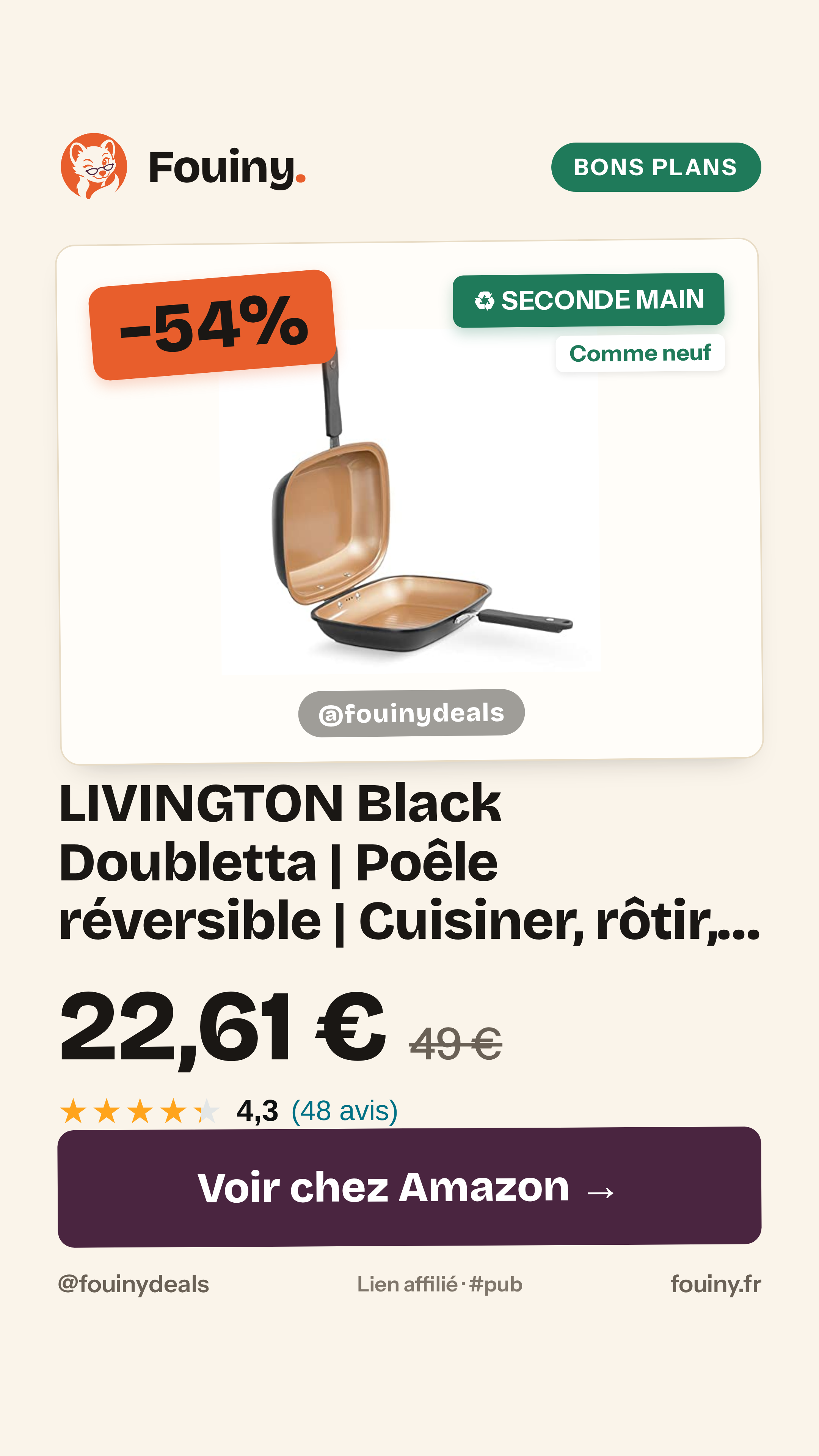 LIVINGTON Black Doubletta | Poêle réversible | Cuisiner, rôtir, griller, poignée ergonomique | convient pour tous les ty