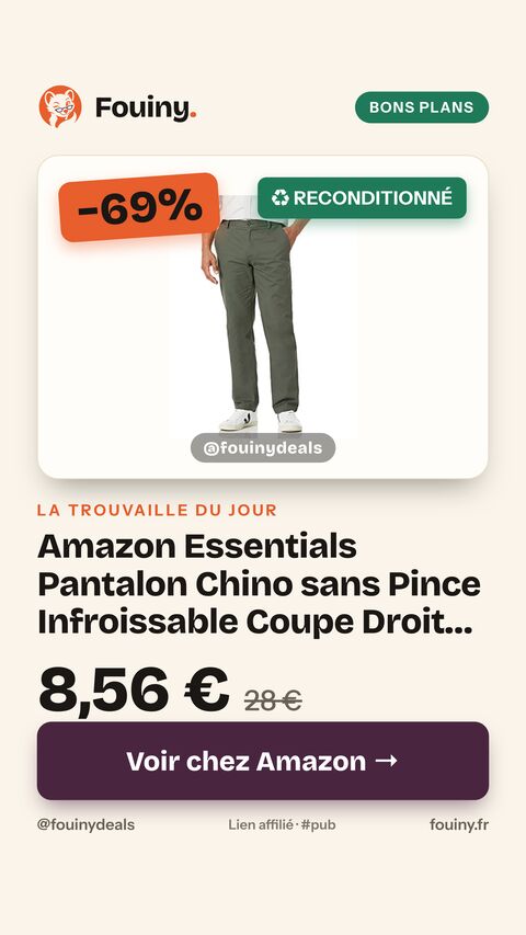 Amazon Essentials Pantalon Chino sans Pince Infroissable Coupe Droite Homme, Olive Foncé, 34W / 32L 34W / 32L