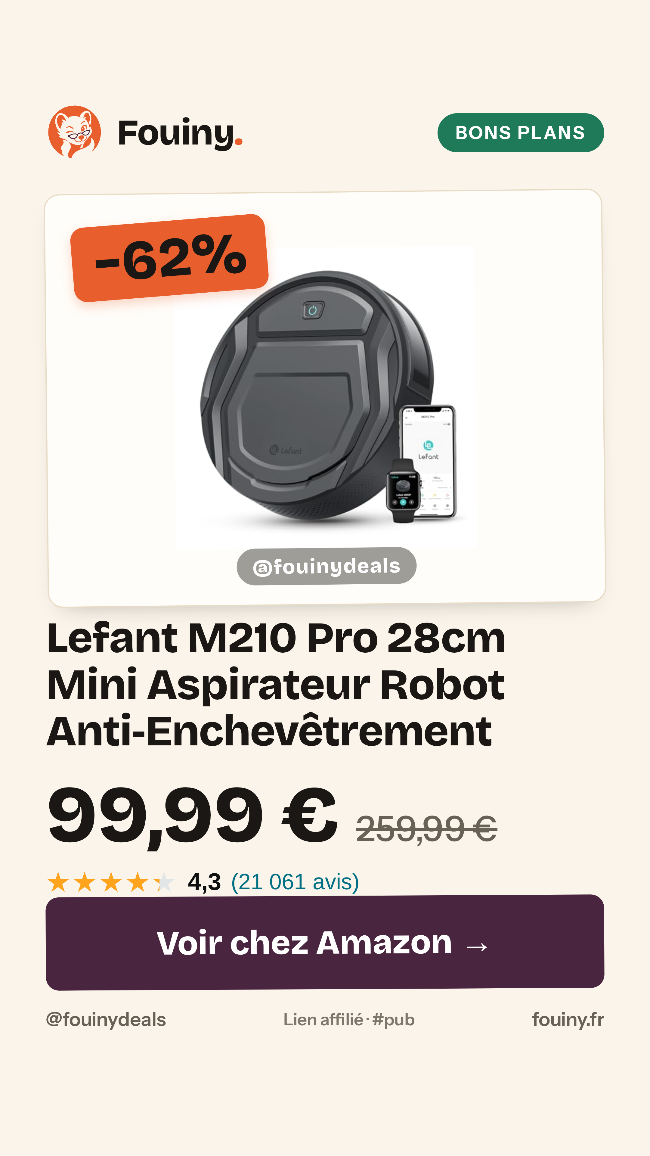 Lefant M210 Pro 28cm Mini Aspirateur Robot Anti‑Enchevêtrement
