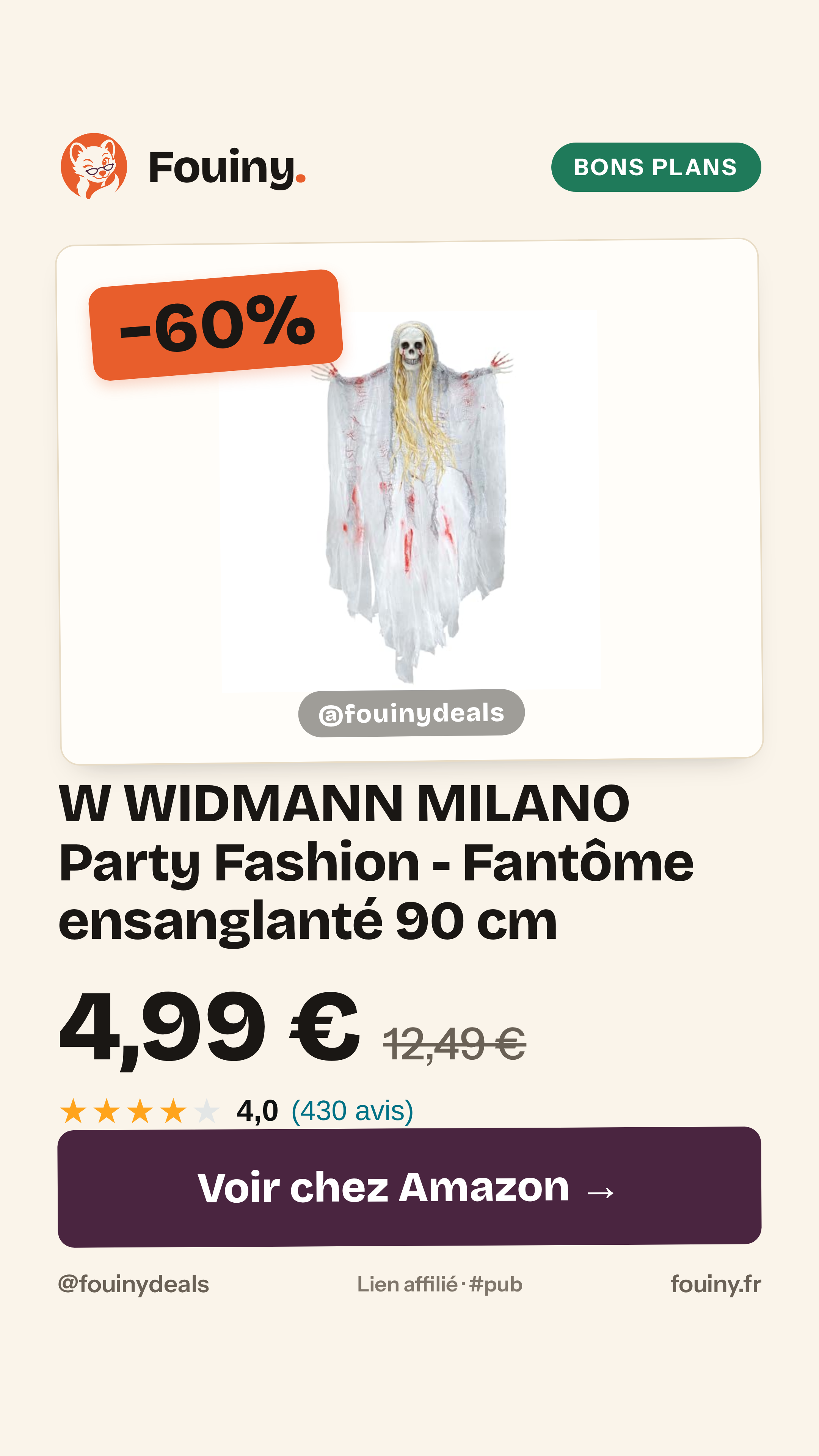 W WIDMANN MILANO Party Fashion - Fantôme ensanglanté 90 cm