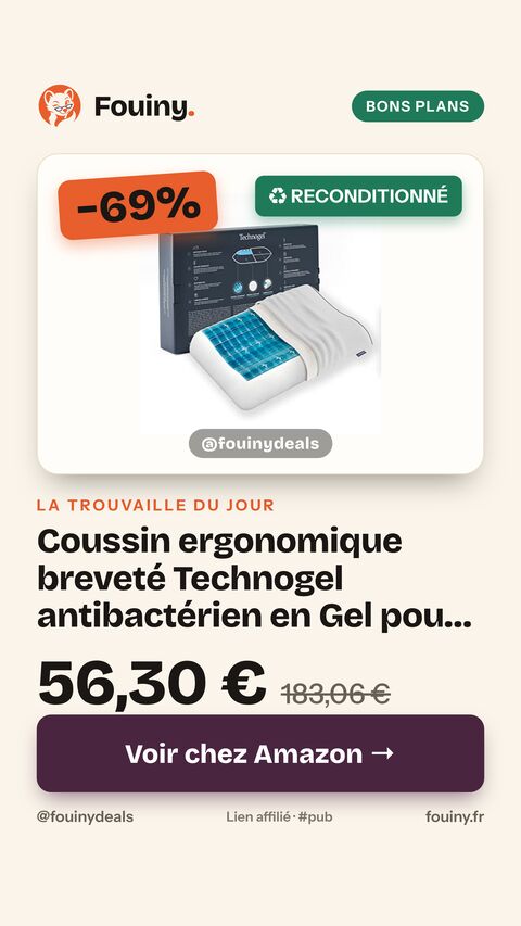Coussin ergonomique breveté Technogel antibactérien en Gel  pour dormeurs sur Le Dos et sur Le côté avec taie d'oreiller 09 cm de Hauteur