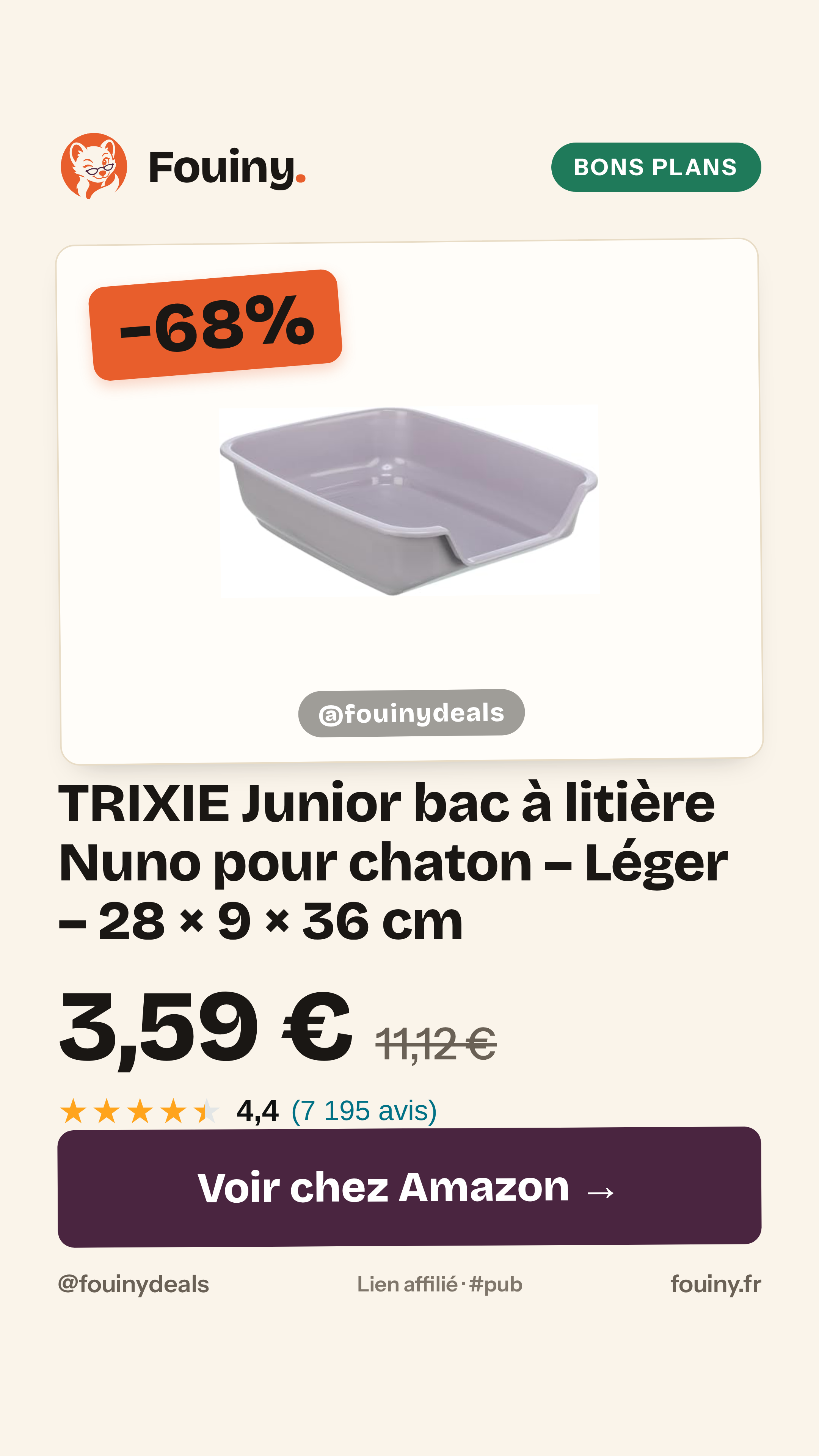 TRIXIE Junior bac à litière Nuno pour chaton – Léger – 28 × 9 × 36 cm