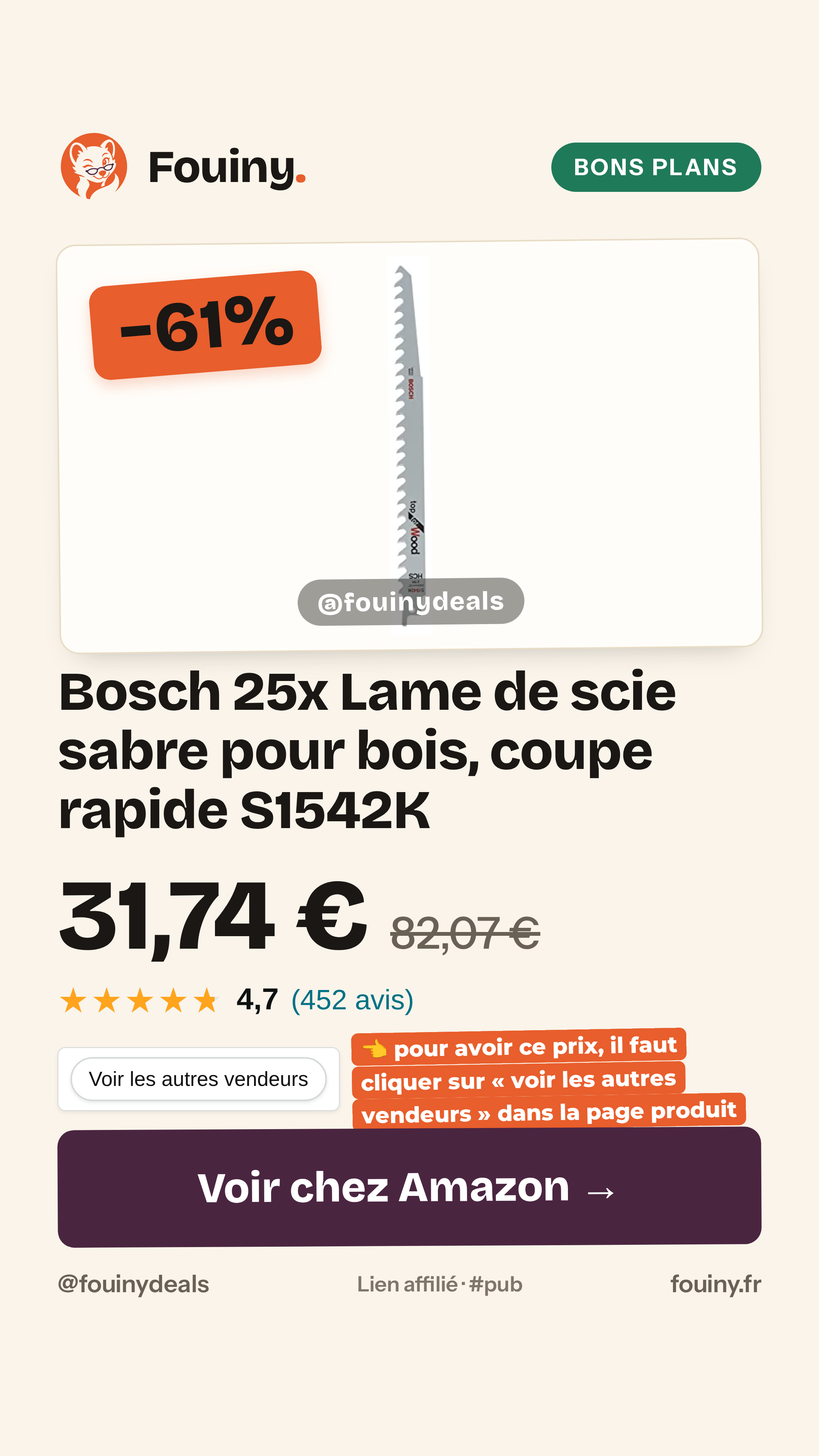 Bosch 25x Lame de scie sabre pour bois, coupe rapide S1542K