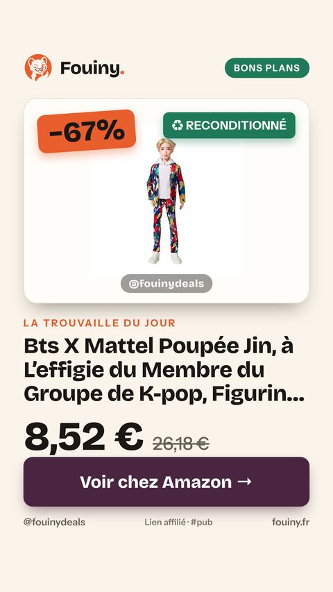 Bts X Mattel Poupée Jin, à L’effigie du Membre du Groupe de K-pop, Figurine à Collectionner, Gkc88 11 Inch