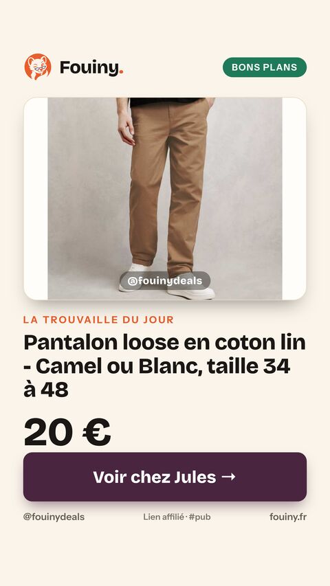 Pantalon loose en coton lin - Camel ou Blanc, taille 34 à 48