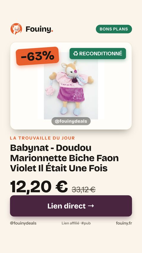 Babynat - Doudou Marionnette Biche Faon Violet Il Était Une Fois
