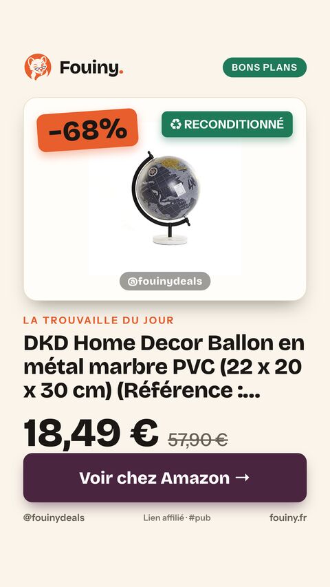DKD Home Decor Ballon en métal marbre PVC (22 x 20 x 30 cm) (Référence : S3018715) Standard