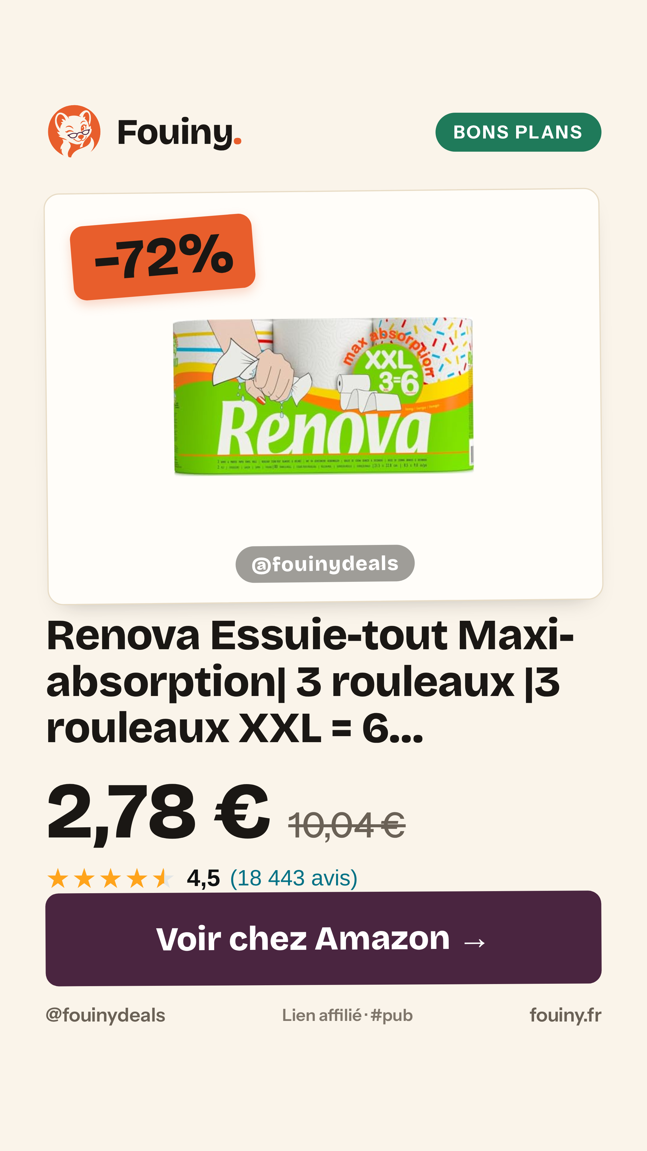 Renova Essuie-tout Maxi-absorption| 3 rouleaux |3 rouleaux XXL = 6 standards|2 plis blancs