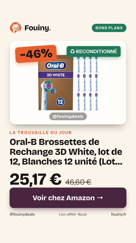 Oral-B Brossettes de Rechange 3D White, lot de 12, Blanches 12 unité (Lot de 1)