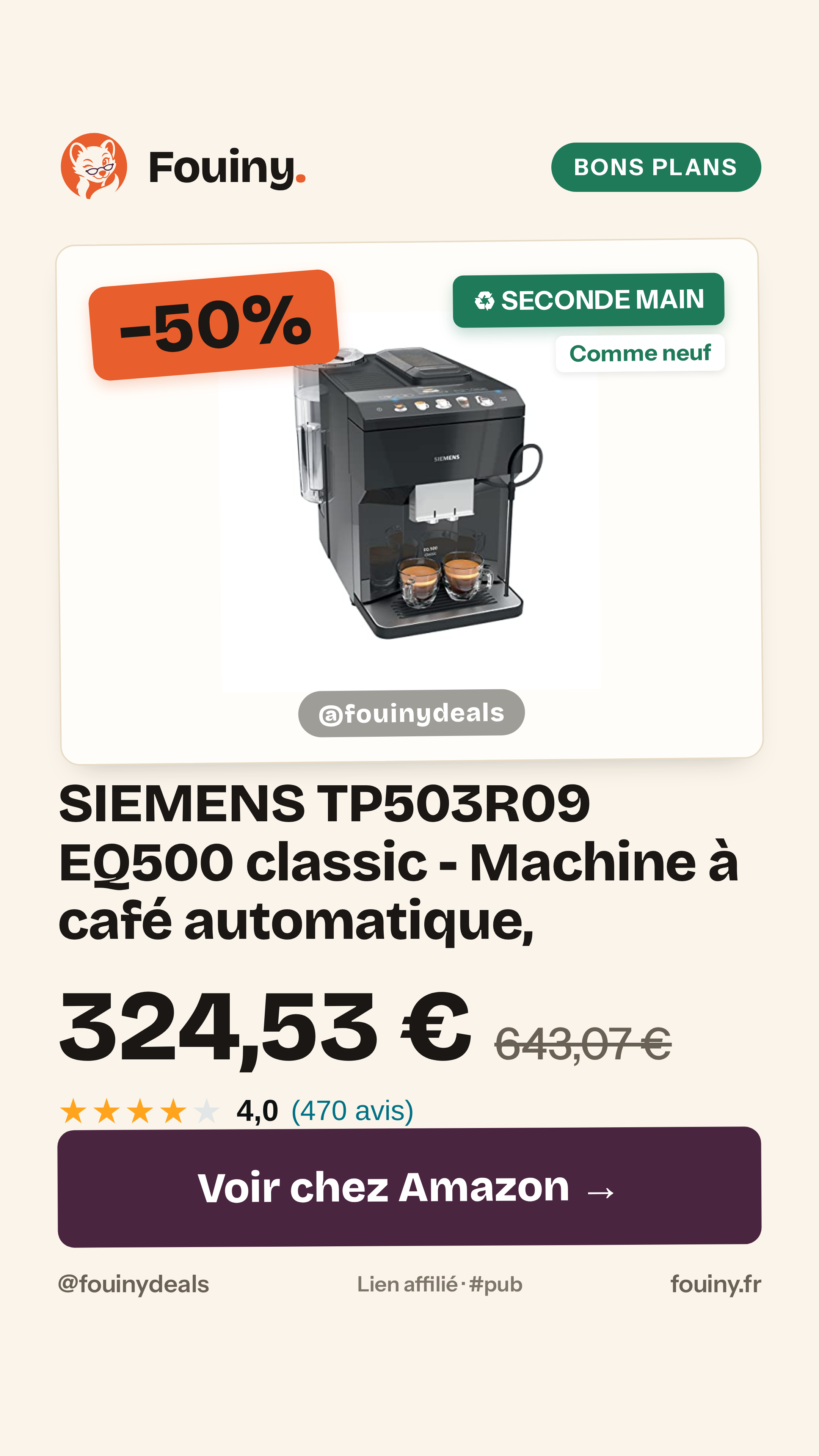 SIEMENS TP503R09 EQ500 classic - Machine à café automatique,