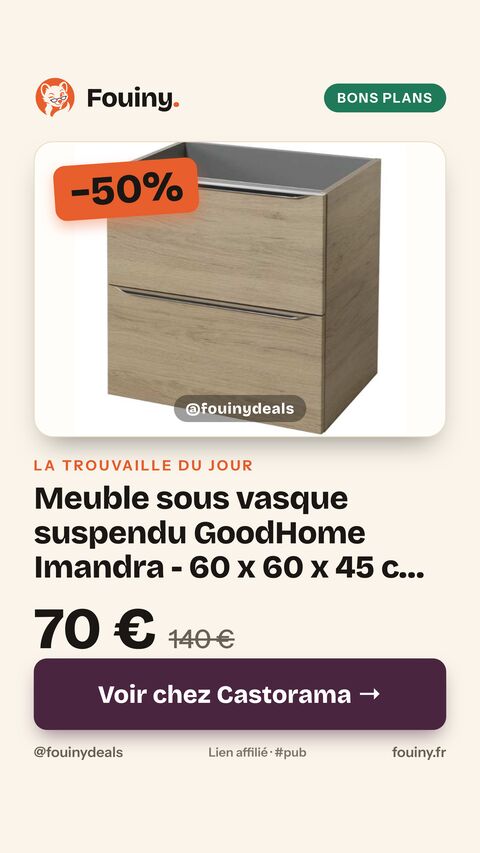 Meuble sous vasque suspendu GoodHome Imandra - 60 x 60 x 45 cm, effet chêne, 2 tiroirs, fermeture amortie