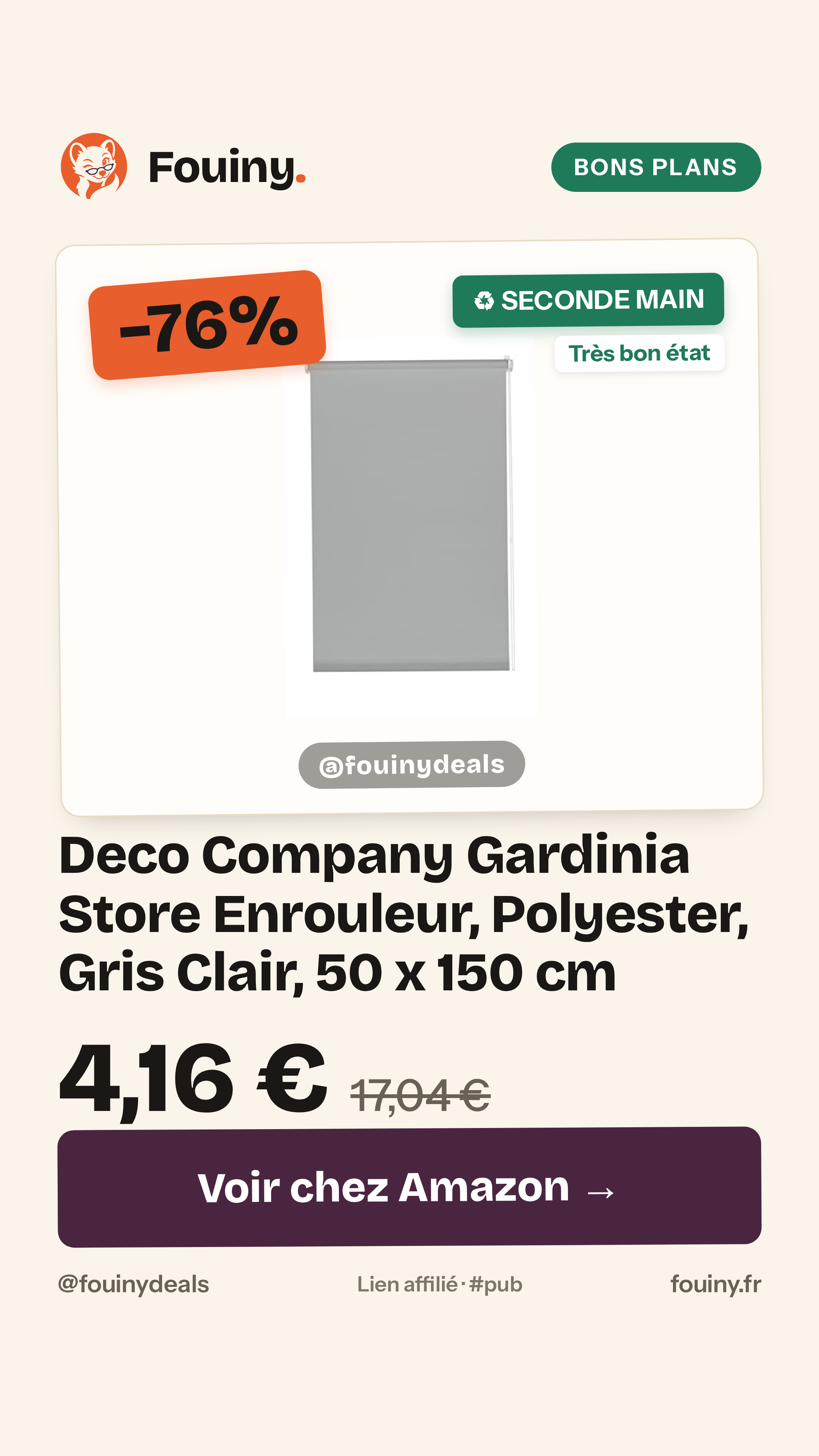 Deco Company Gardinia Store Enrouleur, Polyester, Gris Clair, 50 x 150 cm