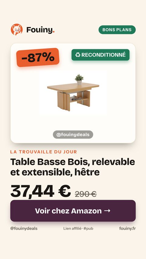 Table Basse Bois, relevable et extensible, hêtre