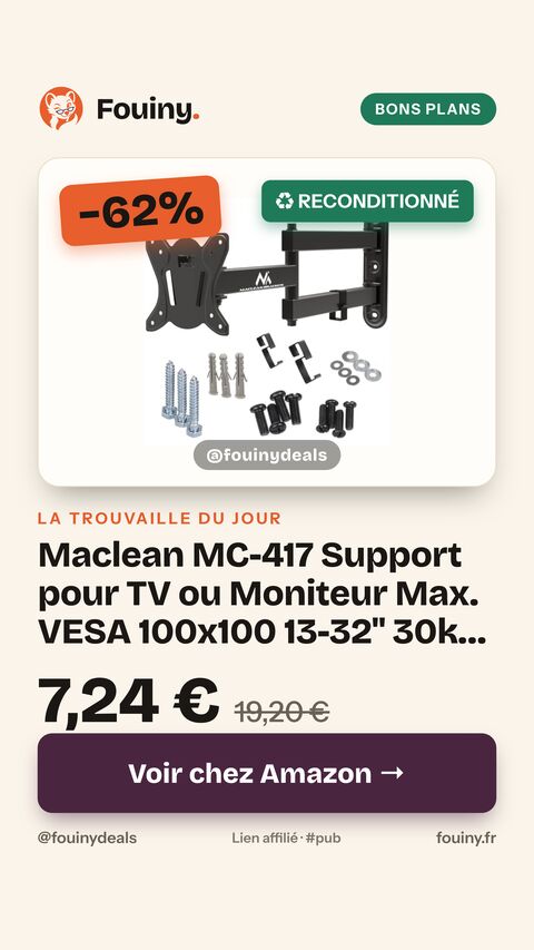 Maclean MC-417 Support pour TV ou Moniteur Max. VESA 100x100 13-32" 30kg Noir