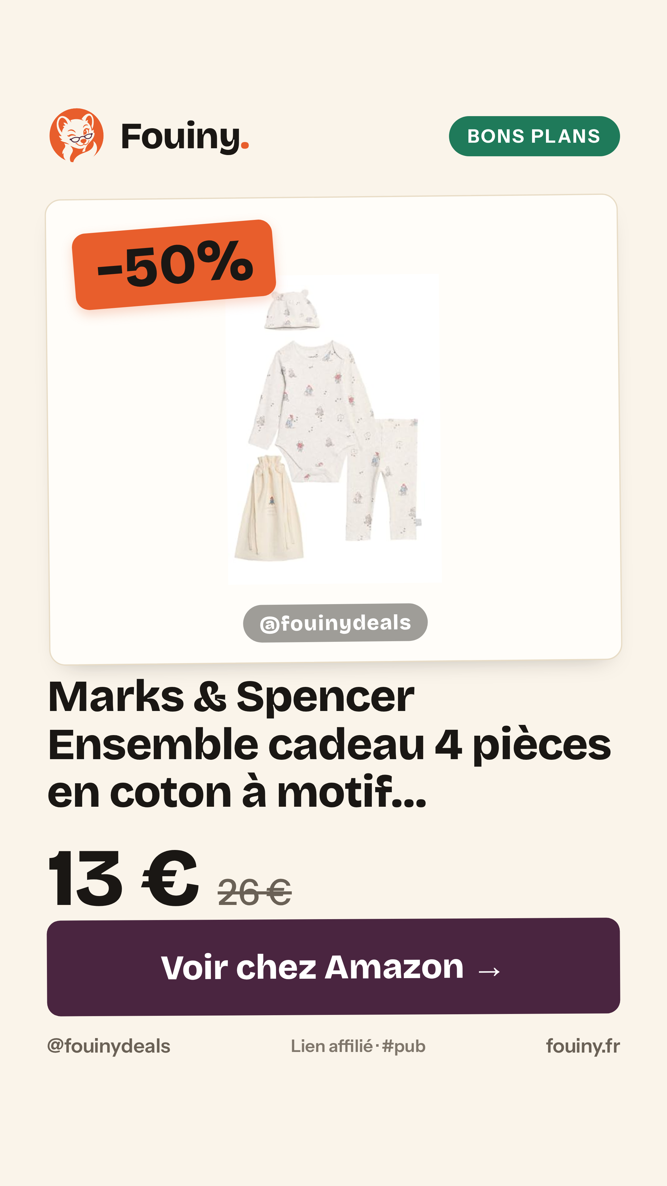 Marks & Spencer Ensemble cadeau 4 pièces en coton à motif Paddington Bear™ (jusqu’au 9 mois) 3-6 mois