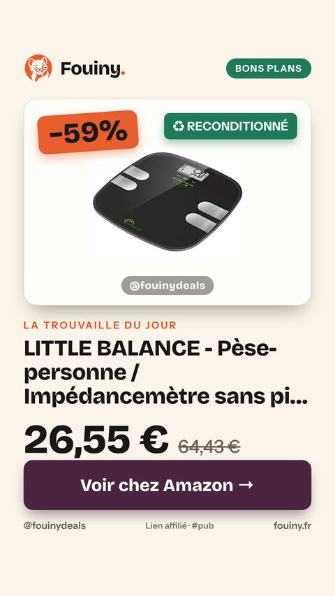 LITTLE BALANCE - Pèse-personne / Impédancemètre sans pile - Rechargement USB - Analyse votre composition corporelle (poids, IMG, Eau, Masse osseuse, musculaire..) - Multi utilisateurs