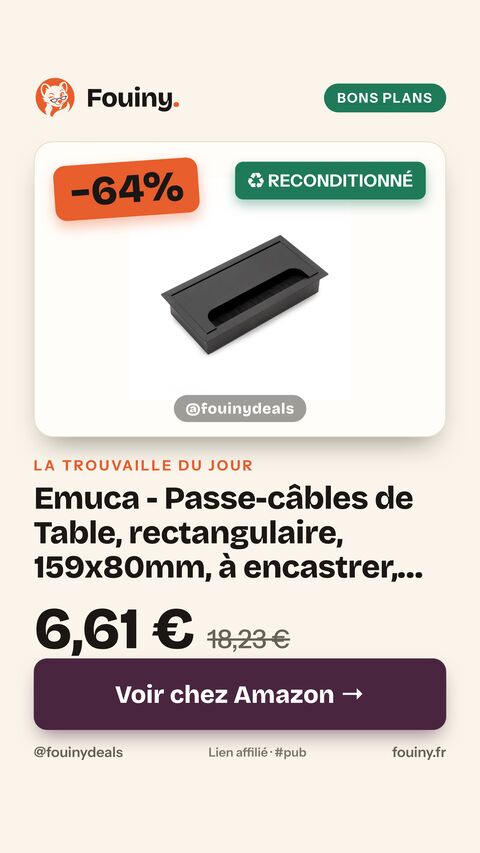 Emuca - Passe-câbles de Table, rectangulaire, 159x80mm, à encastrer, Aluminium, Peint en Noir 160x80 mm
