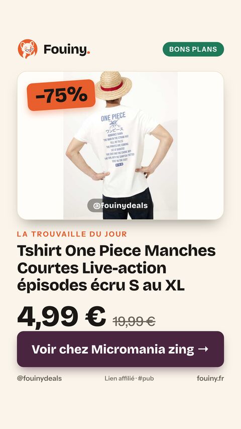 Tshirt One Piece Manches Courtes Live-action épisodes écru S au XL