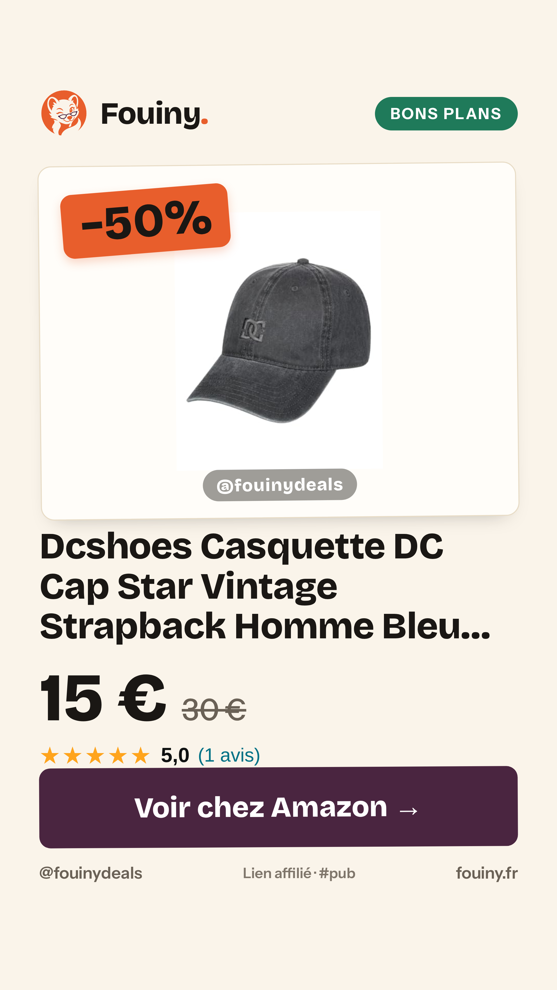 Dcshoes Casquette DC Cap Star Vintage Strapback Homme Bleu One Size