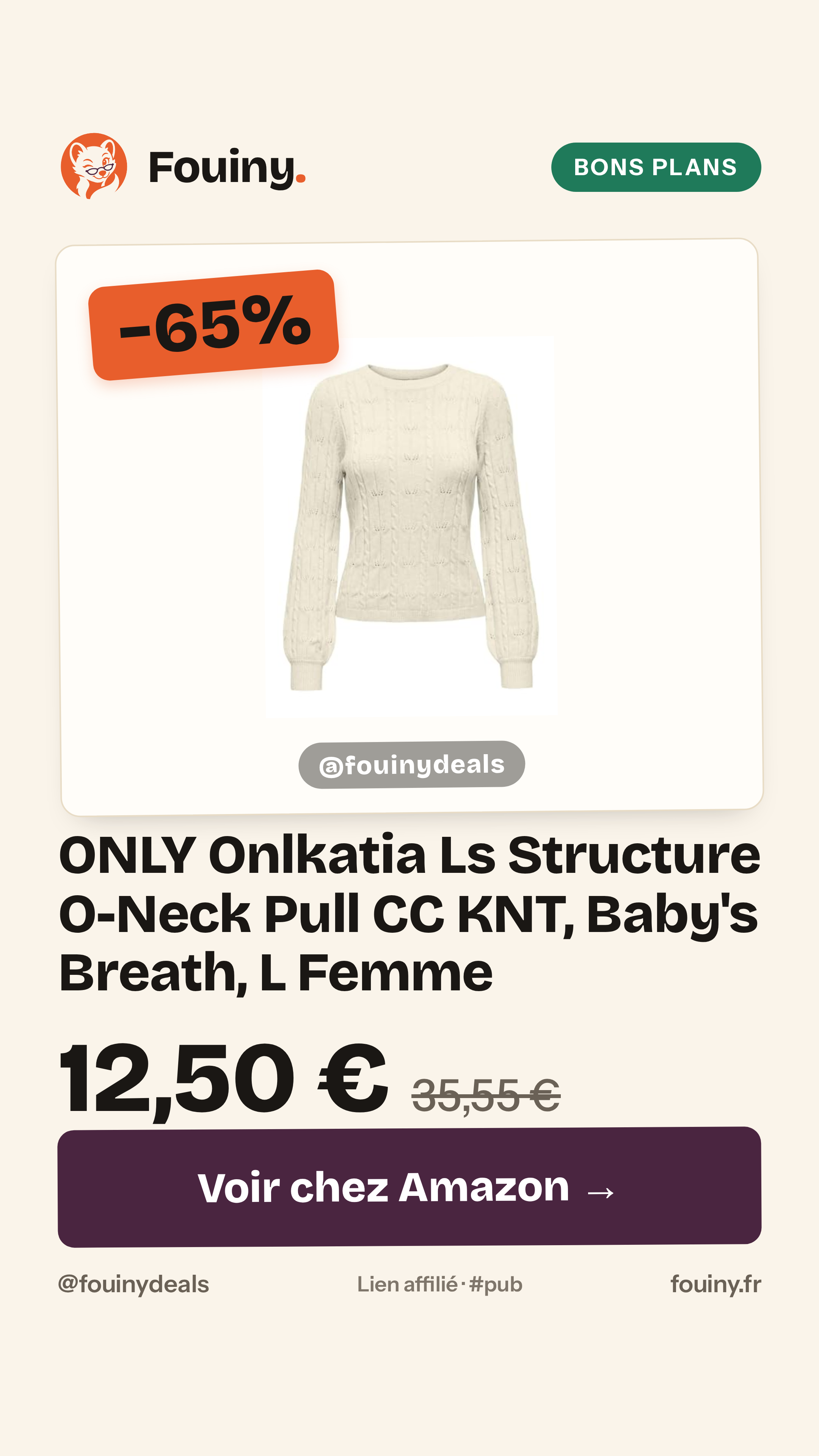ONLY Onlkatia Ls Structure O-Neck Pull CC KNT, Baby's Breath, L Femme