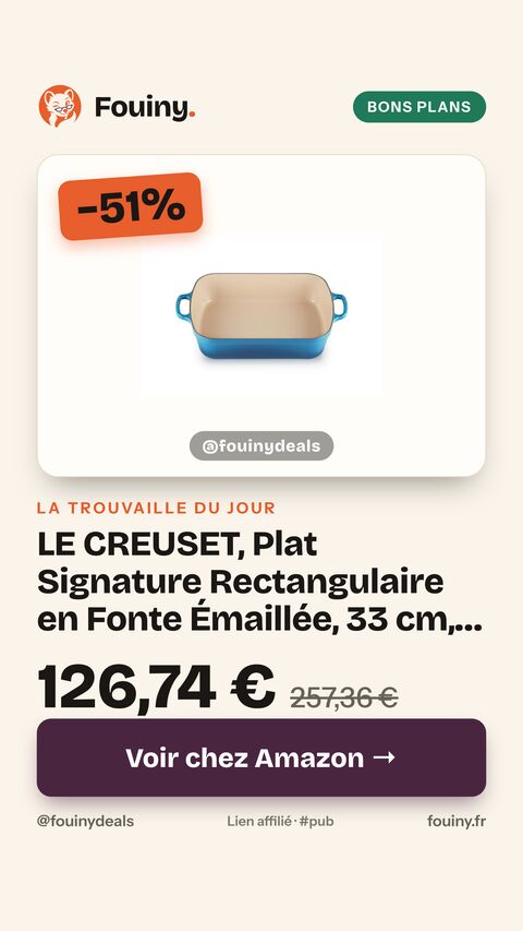 LE CREUSET, Plat Signature Rectangulaire en Fonte Émaillée, 33 cm, Compatible avec Toutes Sources de Chaleur (Induction Incluse), Volume : 4.9 L, 3.85 kg, Bleu Marseille