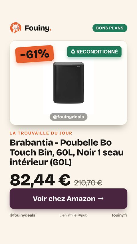 Brabantia - Poubelle Bo Touch Bin, 60L, Noir 1 seau intérieur (60L)