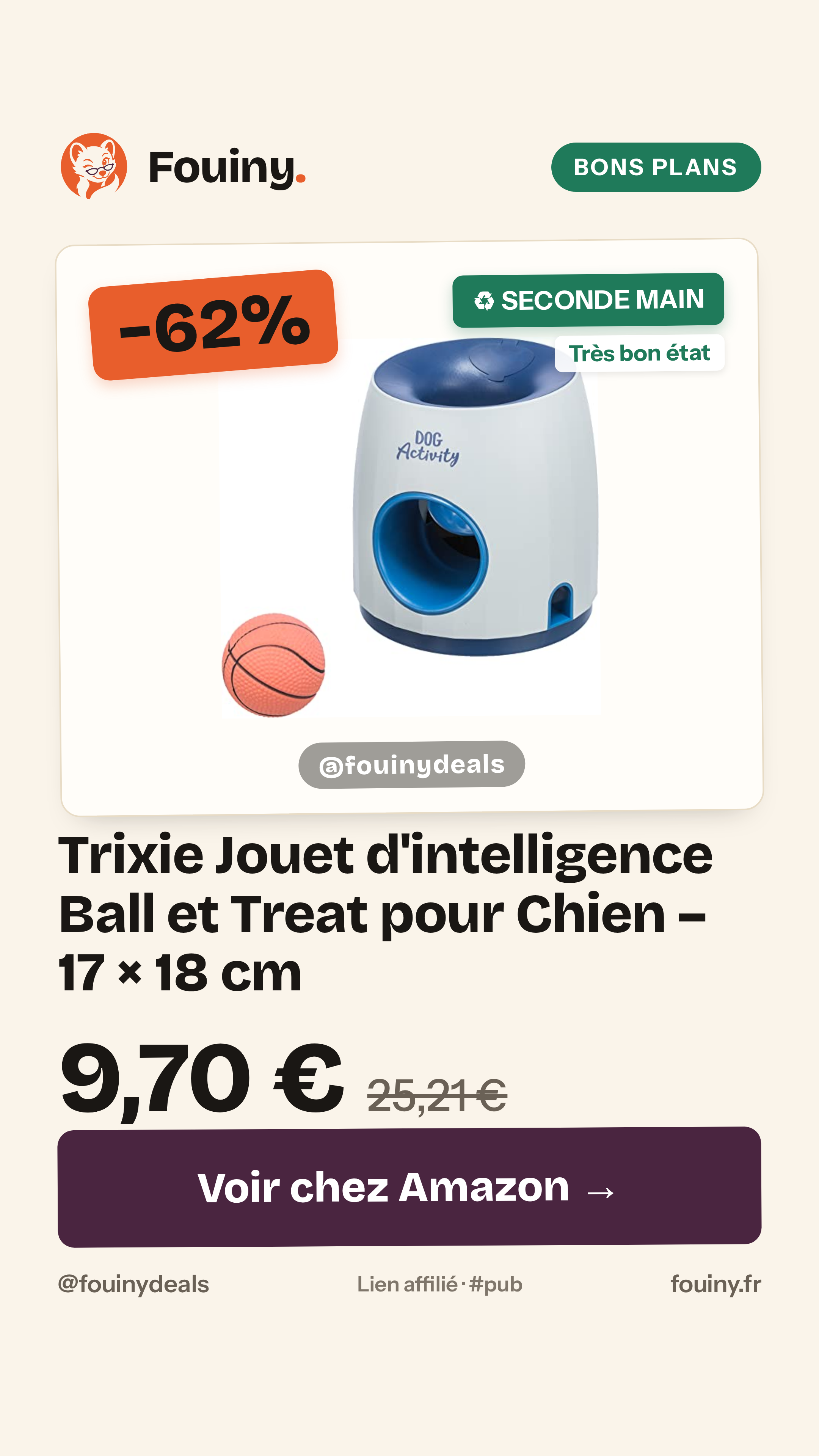 Trixie Jouet d'intelligence Ball et Treat pour Chien – 17 × 18 cm